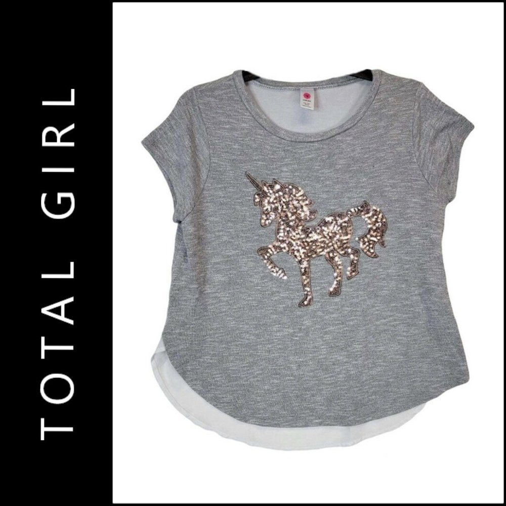 Total Girl Woman Sequined Short Sleeve Graphic Tee Blouse Gray Size 2XL